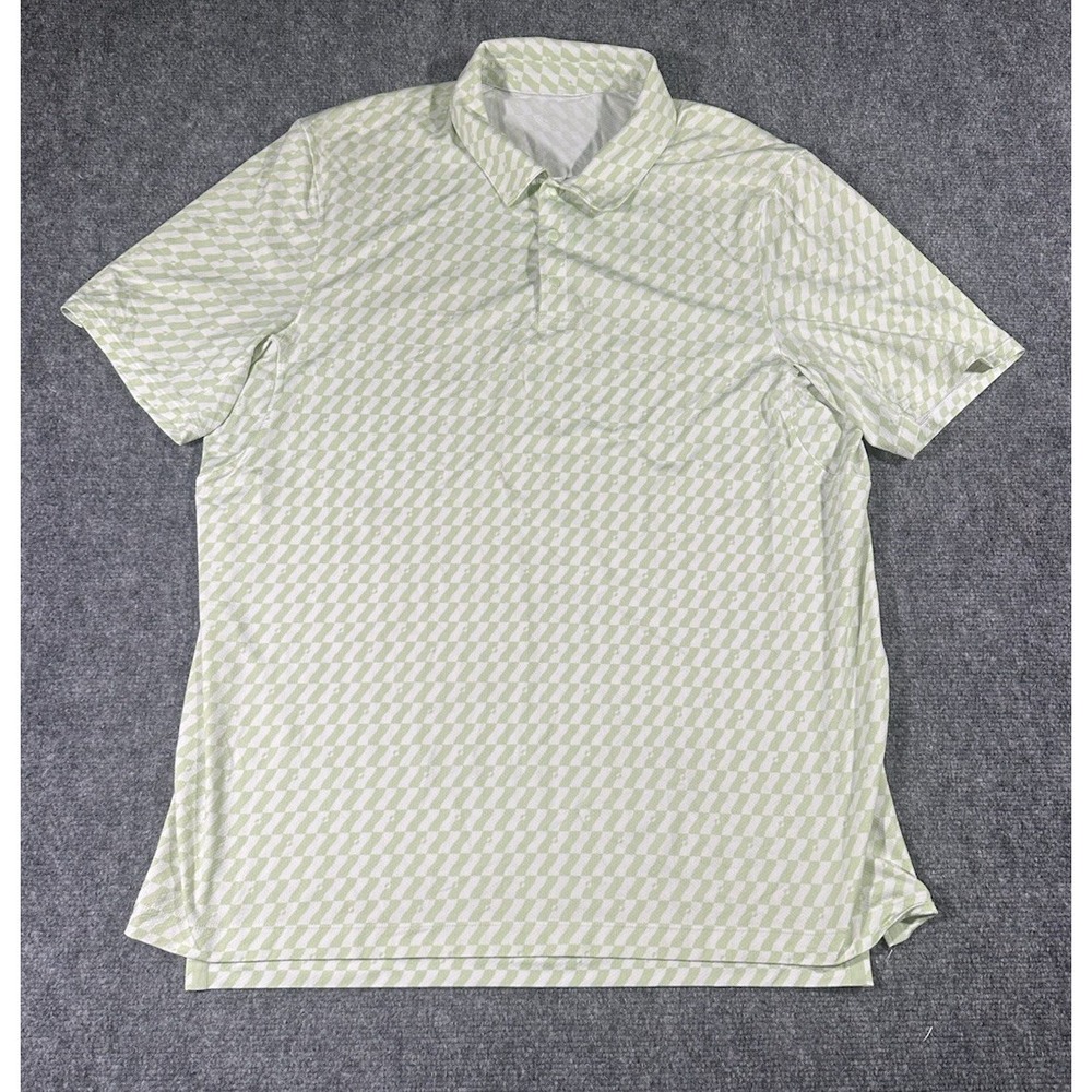 Lululemon Sport Polo Golf Shirt Men L? White Green Geometric UPF 40+ Stretch